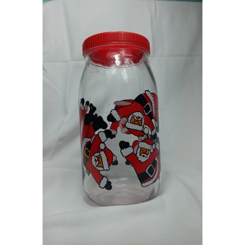Santa Claus Christmas Cookie Jar Glass Canister Tumbling Santa 2L France Vintage